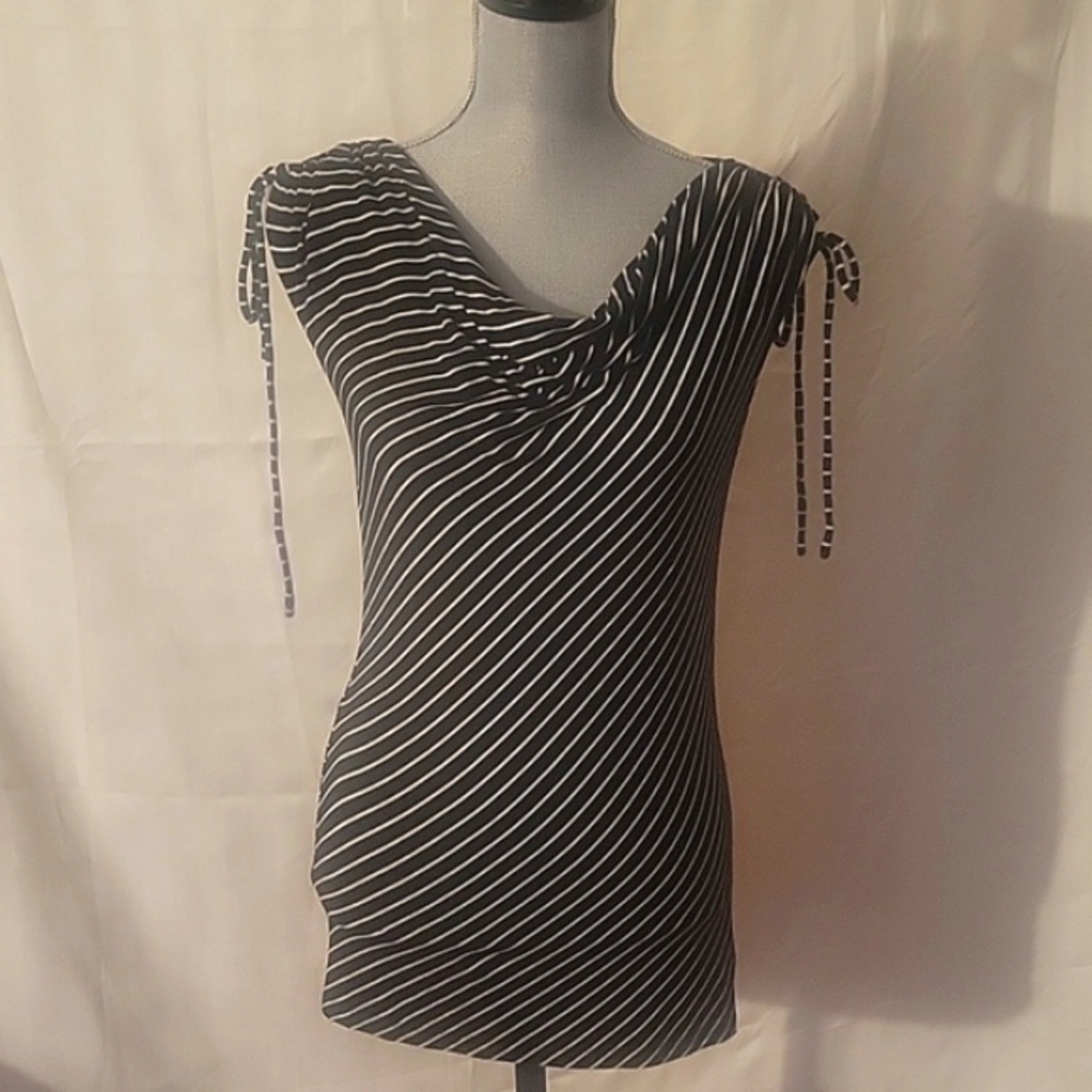 NINE WEST Women's Blue & White Stripe Shoulder Ties Blouse, Size: S